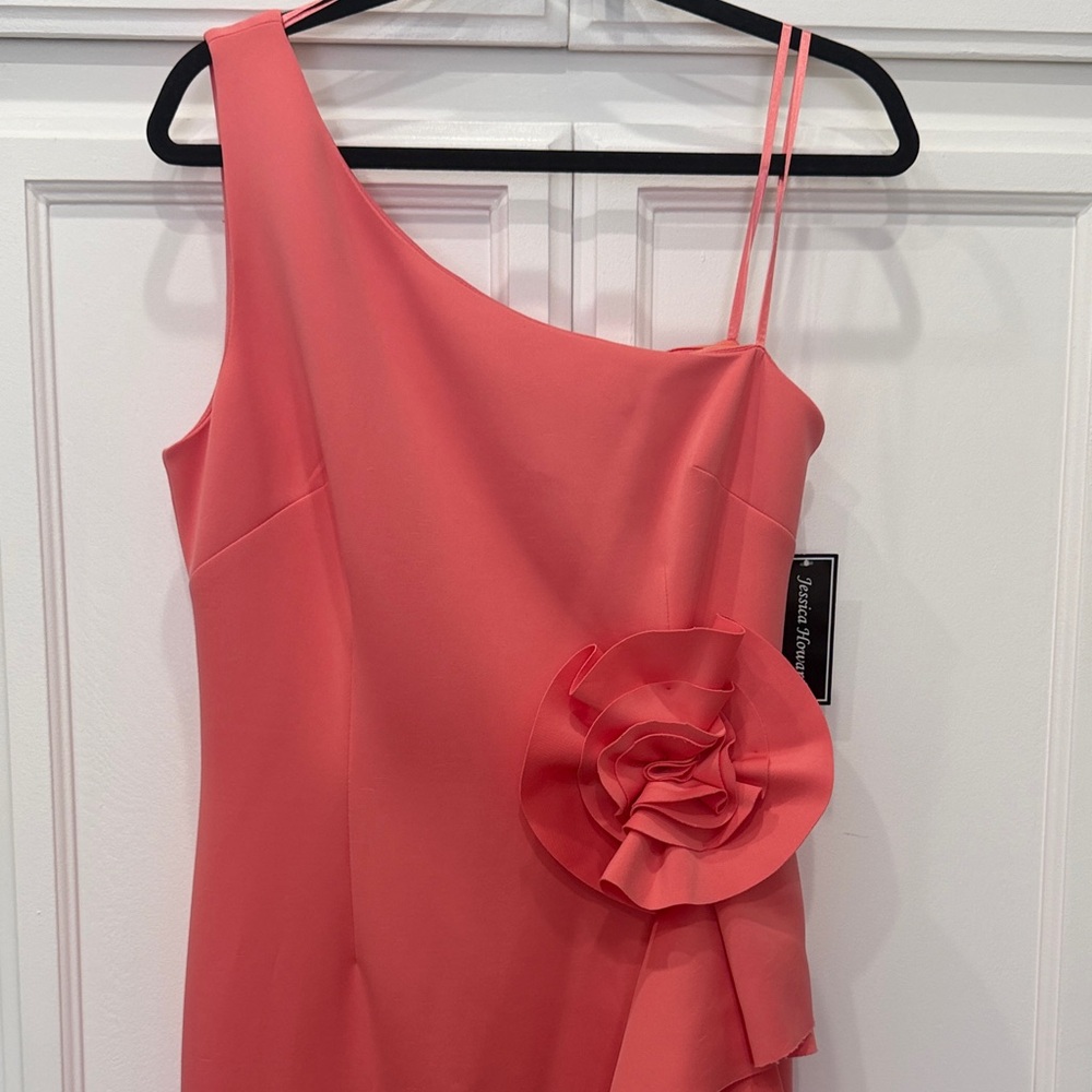 Jessica Howard Coral One-Shoulder Dress with Rosette